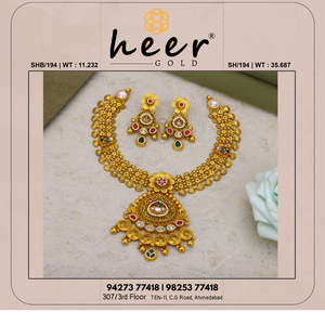 Traditional gold <b>necklace</b> set with floral pendant and <b>matching</b> earrings elegant bridal jewelry for wedding and festive occasions - Product Image 2