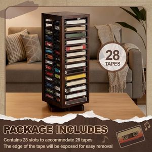 Retro country style wooden cassette tape rack, wooden <b>record</b> rack, rotating storage rack, cassette tape desktop display <b>stand</b> - Product Image 5