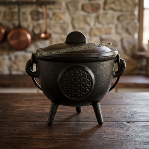 Couvercle de chaudron en fonte personnalisable en gros avec poignée et trois pieds, noir, traditionnel, écologique, pour décoration d'Halloween et encens - Product Image 3
