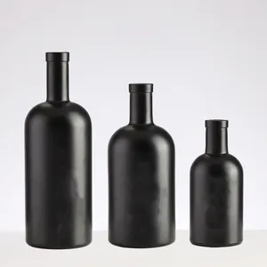 Spray Printing Matte Black Gum Gin Honey Alcoholic Beverage Champagne Bottle Glass 500ml 750ml