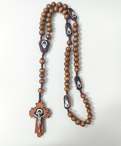 Collier en perles de bois naturel <span class=keywords><strong>Komi</strong></span>, collier chapelet croix Saint Charbel, collier religieux tressé à la main - Product Image 3