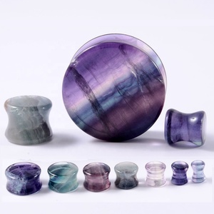 Dụng cụ mở lỗ tai bằng đá Fluorite cầu vồng, dạng khuyên, dụng cụ giãn lỗ tai, khuyên tai, đồ trang sức body, quà cưới, unisex - Product Image 1