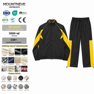 Ensemble de survêtement sportif pour homme 2 pièces en nylon léger coupe-vent avec col montant zippé et passepoil contrastant à blocs de couleur personnalisés - Product Image 1