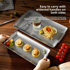 Vassoio Rettangolare in Acciaio Inox 304, Piatto per Barbecue Stile Coreano, Piatto per Bistecche, Vassoio per Carne, per Ristoranti Hot Pot, Finitura Oro Antico - Product Image 2