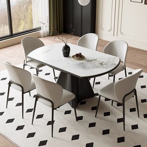 <span class=keywords><strong>Table</strong></span> à manger ronde moderne sur piédestal <span class=keywords><strong>avec</strong></span> plateau extensible caché se transformant en une grande <span class=keywords><strong>table</strong></span> ovale <span class=keywords><strong>avec</strong></span> plateau en pierre artistique. - Product Image 2
