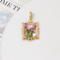 Pendentif Monet Garden en perle naturelle, cuivre, tournesol et tulipe, style peinture à l'huile, plaqué or véritable, accessoires de collier DIY