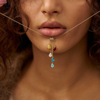 Collier en acier inoxydable plaqué or PVD 18 carats avec pendentif chandelier étanche et pierre de naissance, bijou personnalisé, cadeau pour elle