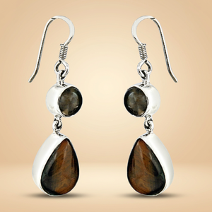 R Art Palace 925 <b>Silver</b> <b>Drop</b> <b>Earrings</b> With Natural Tiger Eye Stone Water <b>Drop</b> Shape Bezel Setting Classic Women's Jewelry - Product Image 1