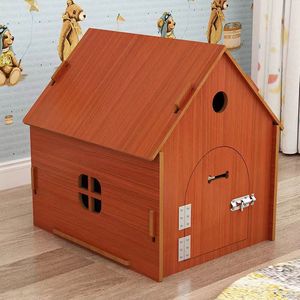 Casa de madera para gatos pequeños, cama resistente para gatos con techo y ventanas - Product Image 2