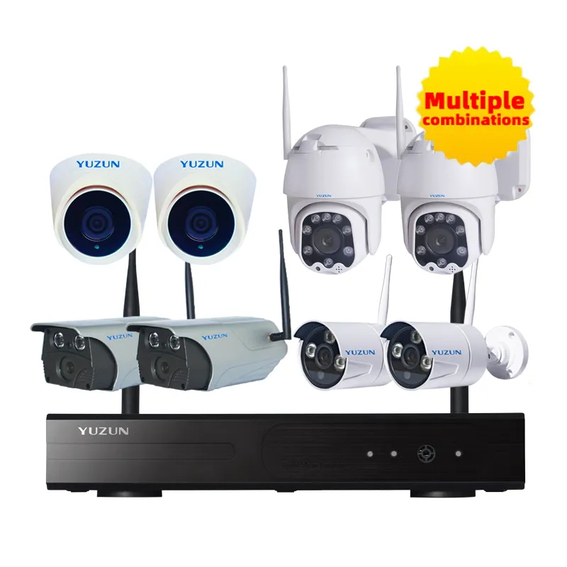 H.265 Áudio bidirecional 2MP 4CH Sistema de kit de segurança sem fio impermeável wifi CCTV câmera KIT
