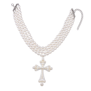 Collar Cruzado Europeo Americano con Imitación de Perlas, Multicapa, Dorado y Blanco, Joyería de Moda para Fiestas - Product Image 5