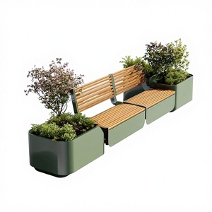 Banc de repos extérieur <span class=keywords><strong>en</strong></span> <span class=keywords><strong>fer</strong></span> <span class=keywords><strong>forgé</strong></span>, design italien moderne et minimaliste, avec bac à fleurs intégré, pour place publique, parc commercial et café - Product Image 1