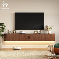 Mueble de TV Flotante Estilo Japandi, Consola Multimedia de Nogal Acanalado, Mueble de Salón con Luz LED, Precio de Fábrica para Pedidos al por Mayor