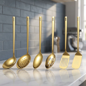Juego de Utensilios de Cocina de Lujo con Acabado Dorado, Cuchara para Servir, Cuchara Perforada, Espátula y Accesorios de Cocina para el Hogar - Product Image 1