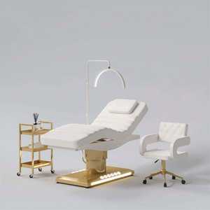 Cama Facial Curva com Base Dourada, Cama Elétrica para Cosmética e Cílios, Mobiliário para Salão de Beleza e Esteticista, Mesa de Massagem de Luxo para Spa, Cama para Cílios - Product Image 2
