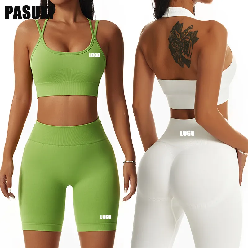 PASUXI personnalisé dames Fitness Gym Yoga porter ensembles femmes Gym Leggings taille haute sans couture entraînement 4 pièces Yoga ensemble