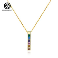 AN071 Collier Pendentif Géométrique en Argent Sterling 925 avec Zircon Coloré, Bijou Tendance pour Femme, Idéal au Quotidien