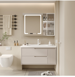 High Quality Modern Lacquer MDF Plywood Bathroom Cabinet <b>Vanity</b> with Copper Drainer for Home Furniture Apartment Use - Product Image 5