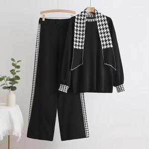 Completo in Maglia Tinta Unita Autunno Inverno 2025 per Donna, Elegante Set Tre Pezzi con Pantaloni Larghi, Sciarpa, Casual e Anti-Pilling - Product Image 6