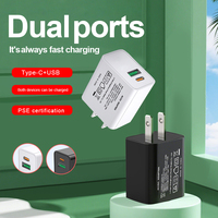Chargeur mural électrique Shenzhen Lvxiangyuan 25W PD 3.0 USB-C double port, prise JP, certifié PSE, super rapide pour téléphone et appareil photo