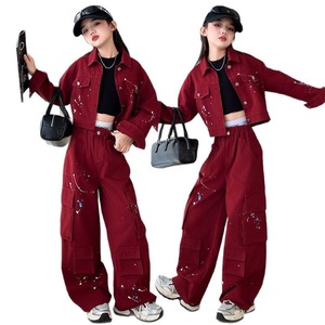 Set di Abbigliamento per Ragazze Adolescenti, Outfit Trendy per Primavera e Autunno, Cappotto Rosso alla Moda e <span class=keywords><strong>Pantaloni</strong></span> Larghi per Ragazze 8-14 Anni - Product Image 5