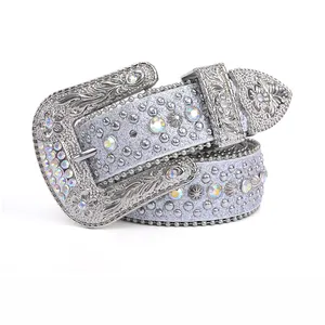 Uxury-Cinturón de cuero con diamantes de imitación para hombre y mujer, cinturón con hebilla con tachuelas occidental, unisex