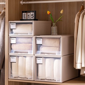Clothing Organizer Drawer Style <b>Storage</b> <b>Box</b> Apricot Translucent Rectangle Standing Type For Wardrobe Use - Product Image 1