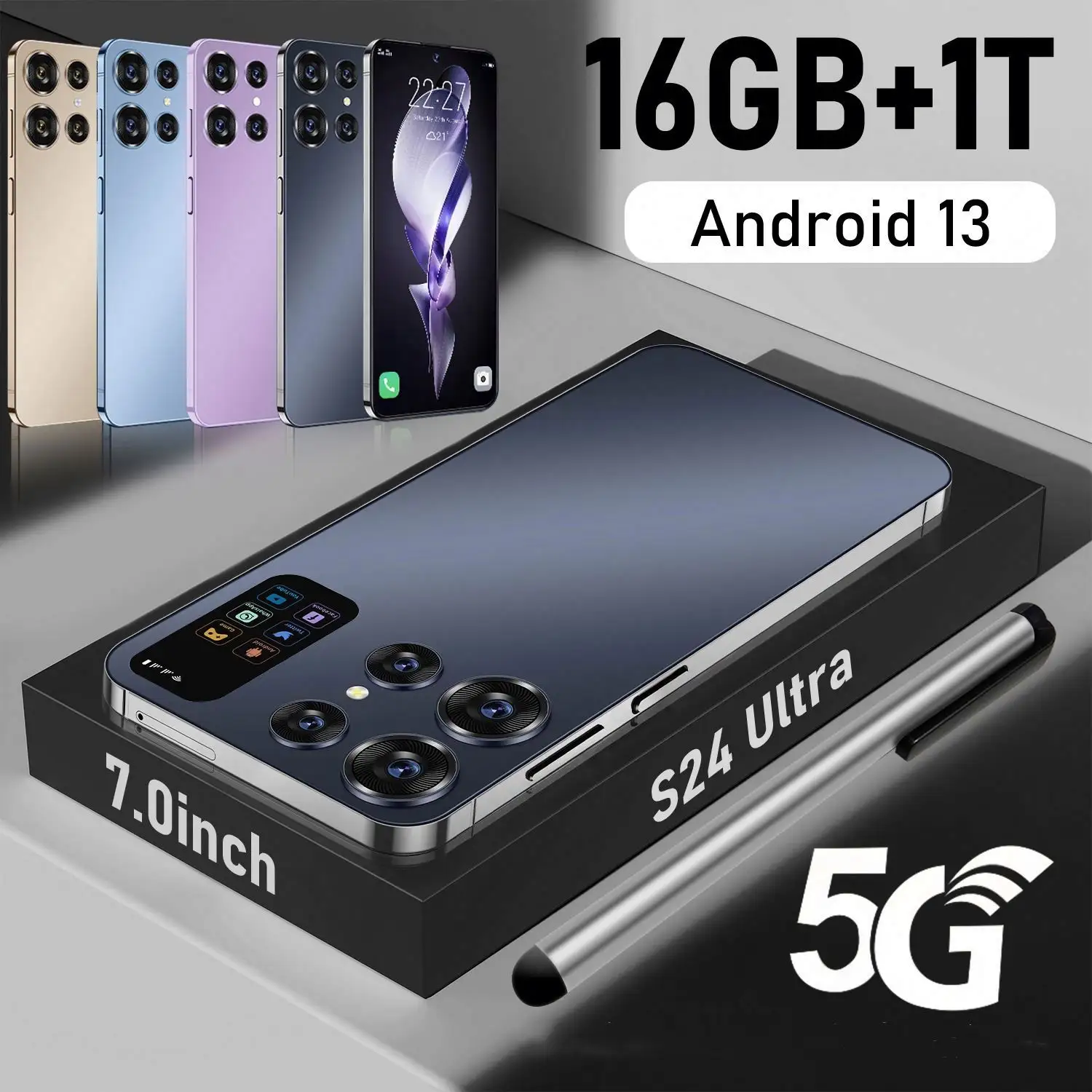 هاتف S24 الترا 16 جيجابايت + 1 تيرابايت 72 ميجابكسل + 108 ميجابكسل بشاشة 7.3 بوصة هاتف محمول ذكي من الجيل الرابع والخامس مع بطاقة Sim وبطارية كبيرة هاتف محمول يعمل بنظام الأندرويد 13.0