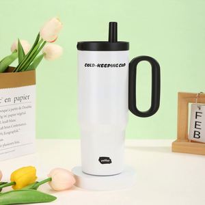 Gobelet de voyage Macaron avec poignée 24oz 720ml, Mug à double paroi avec couvercle et paille, Antidérapant, OEM ODM, Style coloré - Product Image 1