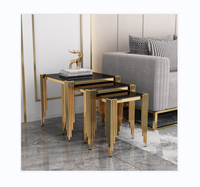 Ensemble de tables rondes en acier inoxydable doré de luxe léger, trois tailles différentes, verre trempé, petite table basse décorative