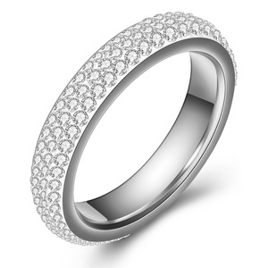 Women's Stainless Steel <b>Ring</b> 6MM Micro Pave <b>Diamond</b> Encrusted Wedding Jewelry Fashion <b>Rings</b> - Product Image 1