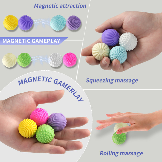Sensory Magnetic Balls Stress Relief Toy-Soft Silicone Gel Elastic Grip Ball for Teens Anti-Anxiety Focus Multi-textured Massage