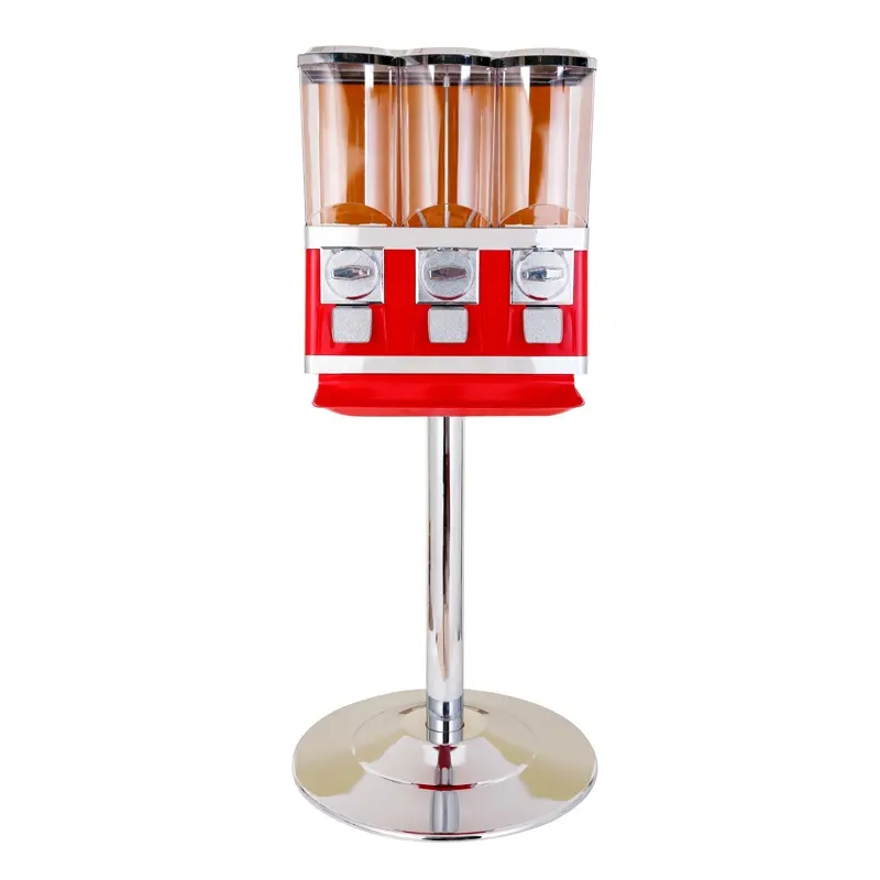 Commerciële Snoepautomaat Drievoudige Snoepmachine Dispenser Met 3 Verwijderbare Muntautomaten En Standaard