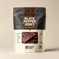 Sachet autoportant imprimé sur mesure pour tranches de porc séchées, emballage souple laminé thermoscellable pour la conservation de la viande et le stockage de la marque