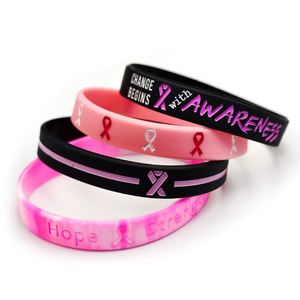 Pulsera de Silicona Personalizada para la Concientización sobre el Cáncer de Mama con Cinta Rosa, Pulsera de Silicona Promocional con la Mensaje de Esperanza, Fe y Fuerza - Product Image 1