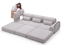 Canapé-lit modulaire en forme de L à trois places avec compression sous vide, tissu en coton et lin, design nordique mobile pour petit appartement, salon