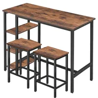 Ensemble de table de bar moderne industrielle en MDF avec 3 tabourets de bar, étagères de rangement, table à petit-déjeuner à hauteur de comptoir, ensemble de salle à manger extensible