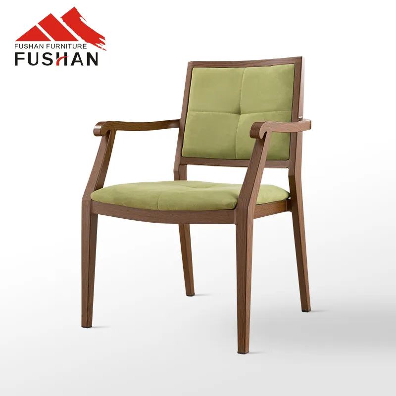 Современный металлический стул из искусственной кожи для гостиной, обеденный стул с деревянным зерном, алюминиевый подлокотник