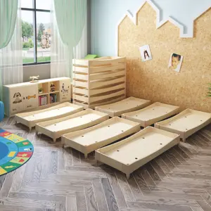 Plastic Sleep Toddler Wooden Daycare Nap Cot Bunk School Furniture Kindergarten Stackable Preschool Kid Wood Bed For Child