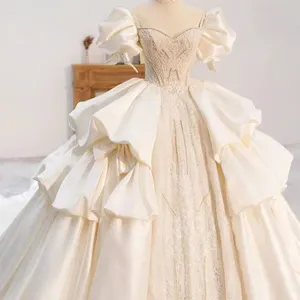 סאני סאטן ראשי חתונה שמלת 2023 חדש כלה מוסלמי שמלות כלה