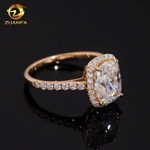 Zuanfa Made 14k Solid Gold Ring 3 Carats <span class=keywords><strong>Halo</strong></span> Cushion Cut VVS Moissanite Bague pour femme Bague de fiançailles de mariage - Product Image 2