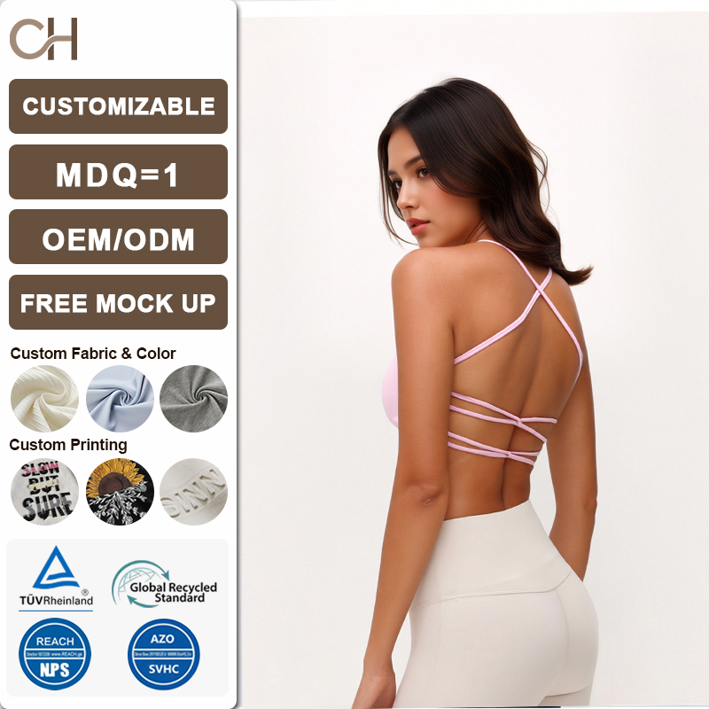 Women's Halter Neck Sports Bra Thin Straps Removable Padded Cross Back Hollow Out Yoga Tank Tops for Workout Fitness