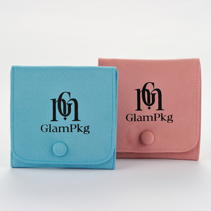 GLAMPKG Custom Printed Logo Button Suede Jewelry Pouch Lid <b>Paper</b> Box Necklace Earring Bracelet Storage Bag Jewelry Packaging Set - Product Image 2
