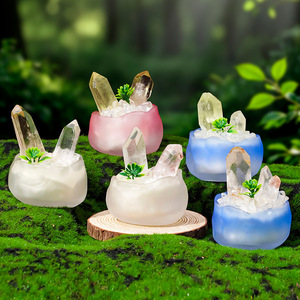 Pointe de cristal naturel, grappe de cristaux individuels, base <span class=keywords><strong>en</strong></span> <span class=keywords><strong>verre</strong></span> pour tasse à thé, micro-paysage bonsaï, ornement de bureau <span class=keywords><strong>en</strong></span> cristal pour la décoration et la recharge. - Product Image 1