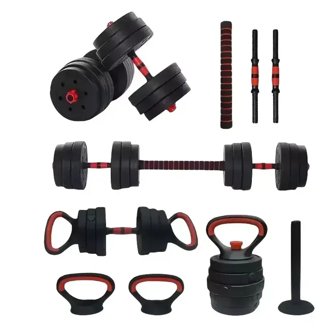 Home Gym Fitness Equipment Set 10kg 15kg 20kg Adjustable Free Weight Dumbbells Barbell Kettle Bell Push-Up Combination