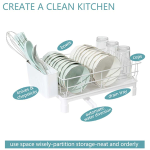 Porte-vaisselle de cuisine en métal blanc à 2 couches support de bol d'évier pliant durable panier de rangement d'assiette réglable boîte écologique - Product Image 2