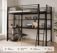 Premium Schwarzes Metall-Hochbett für Apartments, Modernes Platzsparendes Doppel-Etagenbett für Erwachsene