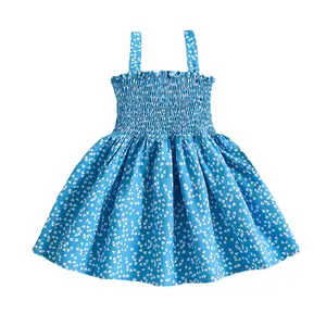 2024 encantador vestido de moda para niñas pequeñas verano corazón estampado fruncido sin mangas A-Line hasta la rodilla vestido de verano para niños pequeños