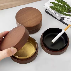 Cendrier de luxe en bois et métal avec couvercle, cadeau/souvenir minimaliste pour fumeurs, pour la maison, l'hôtel, <span class=keywords><strong>le</strong></span> restaurant - Product Image 5