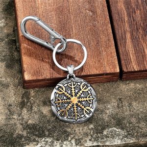 Porte-clés Viking nordique avec runes, pendentif boussole en métal bicolore, bijou unisexe en cuir, cadeau - Product Image 2